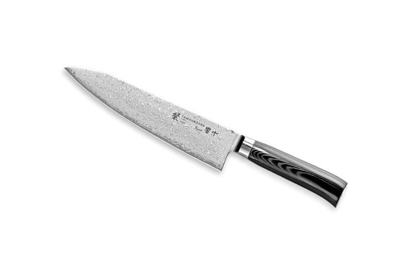 Faca do chef japonesa Tamahagane Kyoto com 24 cm de lâmina em aço Damasco VG5