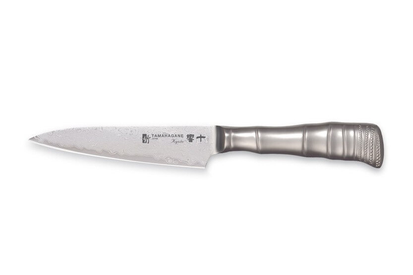 Tamahagane Cuchillo mondador  japonés de bambú Kyoto VG5 Hoja de acero Damasco 12cm