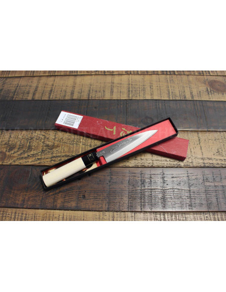 Kaisaki japanske Universalkniv JIKKO Betsuuchi 12 cm klinge i hvidt stål magnolia håndtag