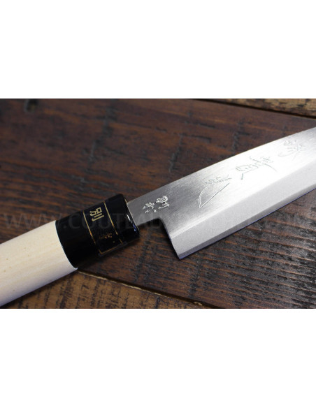 Japanisches handgefertigtes Kaisaki Universalmesser JIKKO Betsuuchi Klinge 12cm in White Steel Griff Magnolia