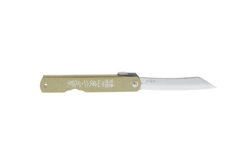 Navaja de bolsillo Higonokami de 10 cm con hoja de carbono dorada