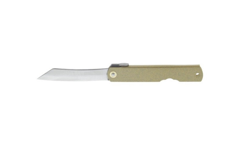 Navaja de bolsillo Higonokami de 10 cm con hoja de carbono dorada