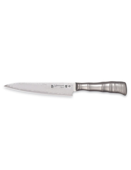 Faca utilitária japonesa Tamahagane Bamboo Kyoto 15cm VG5 com lâmina de aço Damasco