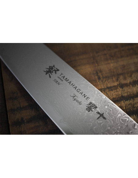 Tamahagane Kyoto Universeelmes Japans Universeelmes 15cm VG5 Damascus lemmet