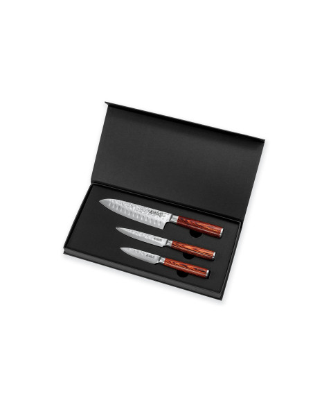 Set van 3 Wusaki Pakka X50 pakkahout Santoku + Universele + Kantoormessen
