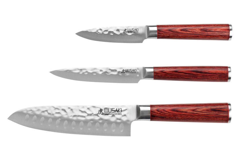 Estuche de 3 cuchillos Wusaki Pakka X50 pakkawood Santoku + Universal + Office