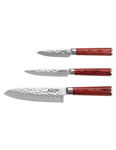Set van 3 Wusaki Pakka X50 pakkahout Santoku + Universele + Kantoormessen