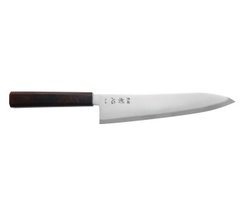 Coltello da chef gyuto giapponese artigianale Hatsukokoro Kaijin BS2 da 21 cm, in ebano