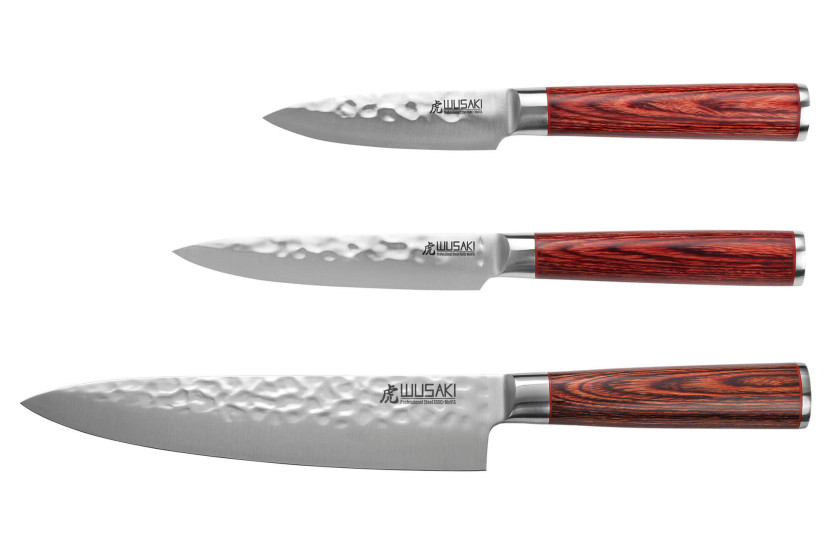 Conjunto de 3 facas Wusaki Pakka X50 pakkawood Chef + Universal + Escritório