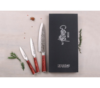 Conjunto de 3 facas Wusaki Pakka X50 pakkawood Chef + Universal + Escritório 2