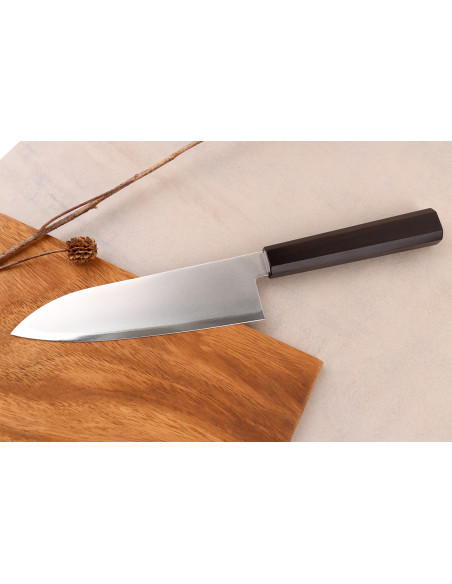 Håndlaget japansk santokukniv, 17 cm, Hatsukokoro Kaijin BS2, ibenholt