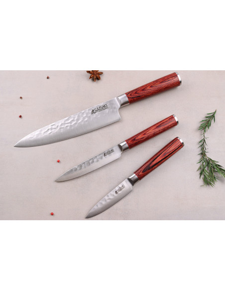Messerset 3 Messer Wusaki Pakka X50 pakkawood Chef + Universal + Office