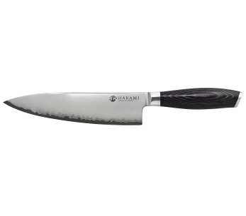 Hakami Ajisai -kokkiveitsi, 20 cm, San Mai -terä, musta ja harmaa pakkawood-kahva