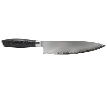 Coltello da chef Hakami Ajisai da 20 cm, lama San Mai, manico in pakkawood nero e grigio 2