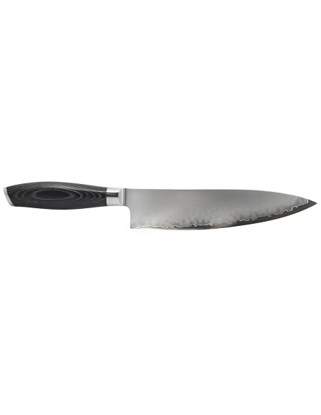 Faca de chef Hakami Ajisai de 20 cm, lâmina San Mai, cabo em pakkawood preto e cinzento
