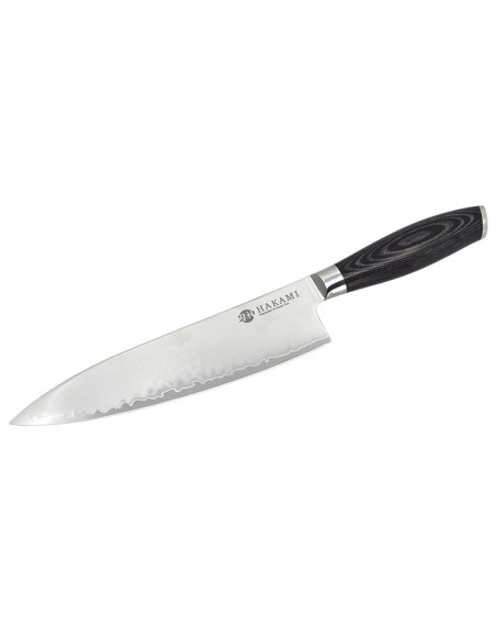 Hakami Ajisai 20 cm Chef's Knife with San Mai blade and black and gray pakkawood handle