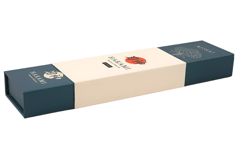 Cuchillo universal Hakami Ajisai de 12 cm, hoja San Mai, mango de pakkawood negro y gris