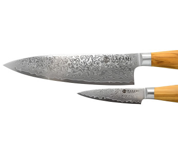 Hakami Tsubaki 2-Knife Set: Damascus-Blade Kitchen Knife + Chef's Knife 2
