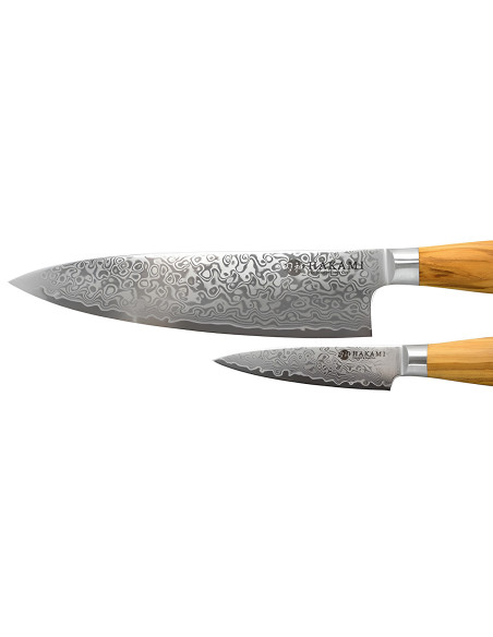 Hakami Tsubaki knivset med 2 knivar och damaskusblad: skalkniv + kockkniv