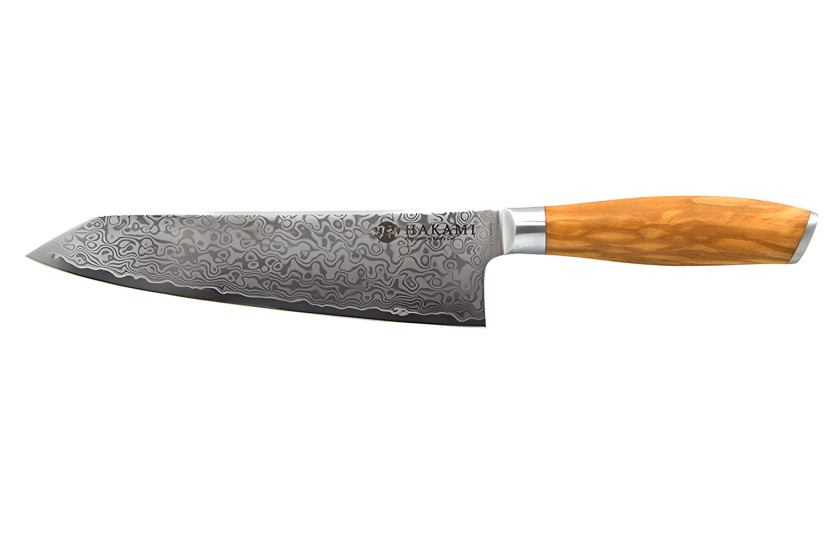 Hakami Tsubaki Bunka -veitsi, 20 cm, damaskusterä, oliivipuukahva