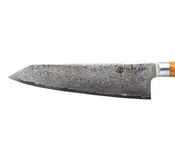Hakami Tsubaki 20 cm Bunka Knife with Damascus blade and olive wood handle 2