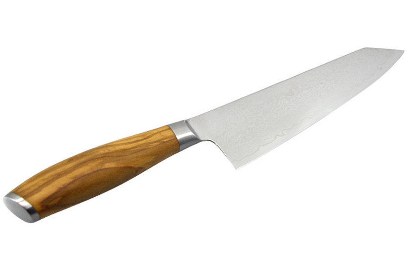 Cuchillo Bunka de 20 cm de Hakami Tsubaki, hoja de damasco y mango de olivo