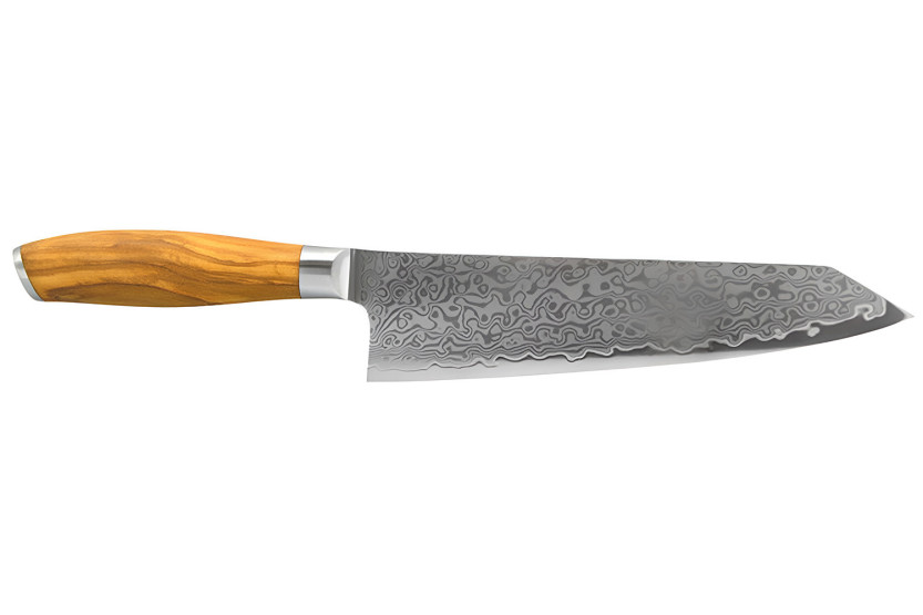 Bunka -kniv 20 cm Hakami Tsubaki, damaskblad och handtag i olivträd