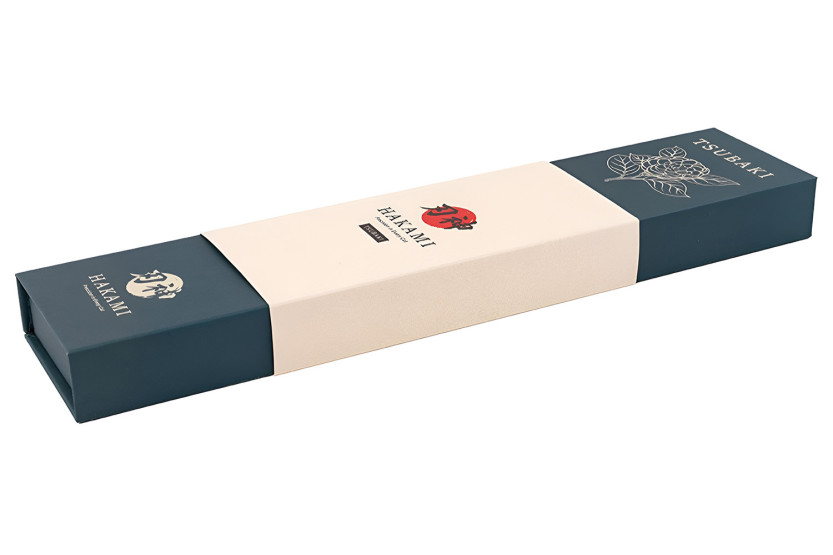 Cuchillo Bunka de 20 cm de Hakami Tsubaki, hoja de damasco y mango de olivo