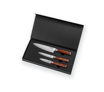Sett med 3 Wusaki Pakka X50 pak kawood Chef + Universal + Office kniver