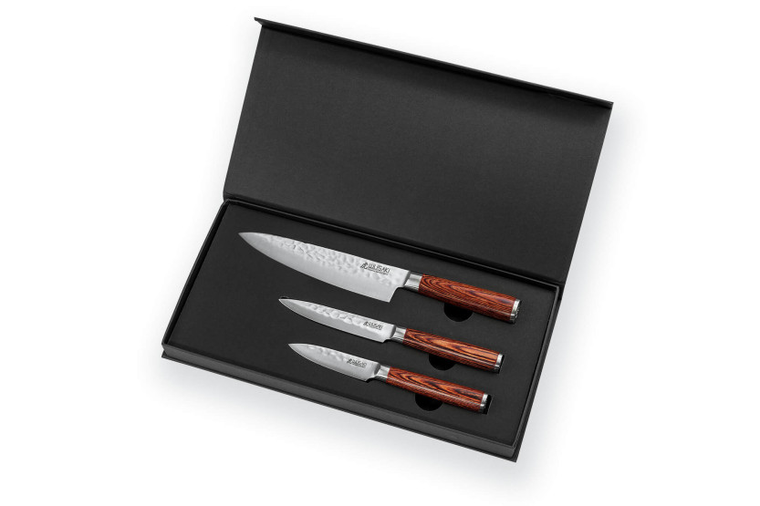 Set van 3 Wusaki Pakka X50 pakkahout Chef + Universele + Kantoormessen