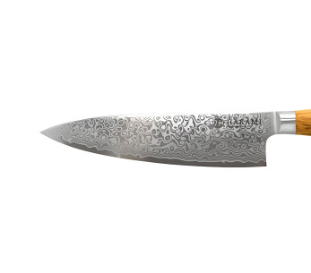 Hakami Tsubaki 20 cm Chef's Knife with Damascus blade and olive wood handle 2