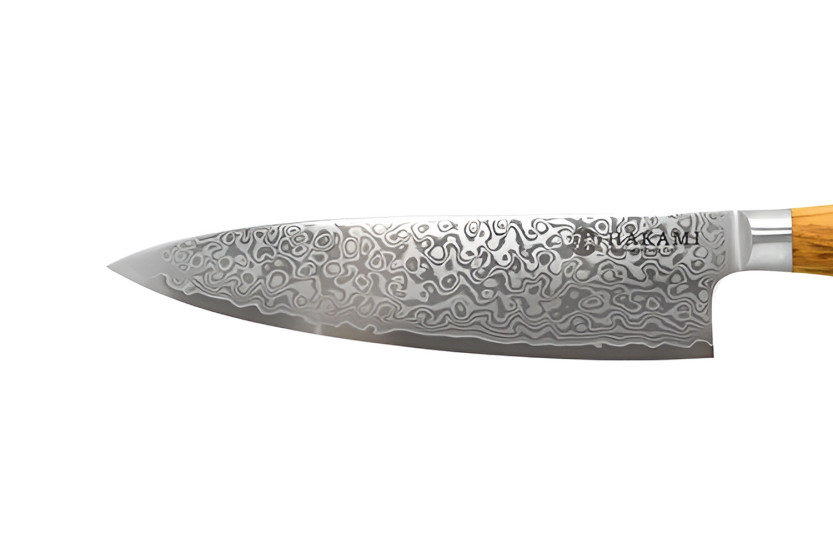 Hakami Tsubaki -kokkiveitsi, 20 cm, damaskusterä, oliivipuukahva