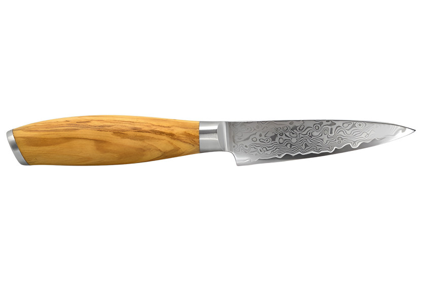 Hakami Tsubaki -keittiöveitsi, terä 9 cm, damaskusterä, oliivipuukahva