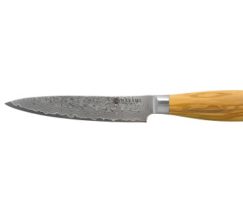 Hakami Tsubaki 12 cm Multi-Purpose Knife with Damascus Blade and Olive Wood Handle 2