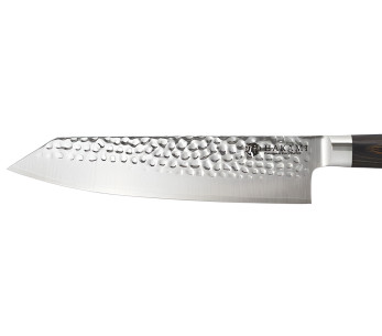20 cm langes Bunka -Messer von Hakami Sakura mit gehämmerter Klinge und braunem Pakkaholzgriff 2