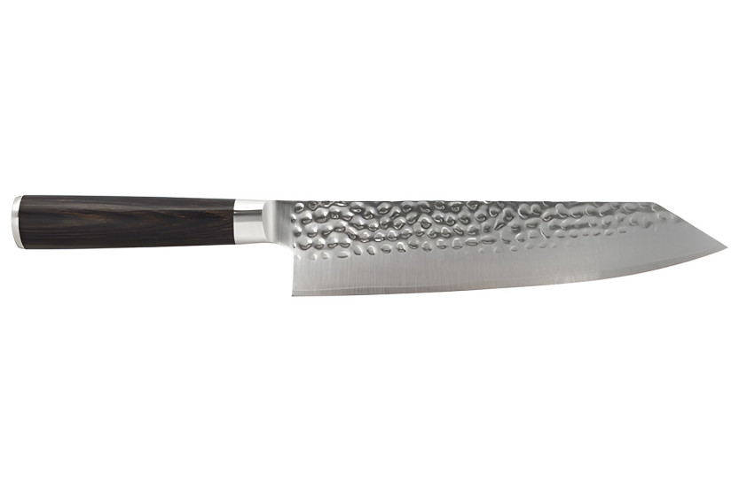 Faca Bunka de 20 cm da Hakami Sakura, com lâmina martelada e cabo em pakkawood castanho