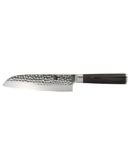 Hakami Sakura -santoku-veitsi, 18 cm, vasaroitu terä ja ruskea pakkawood-kahva