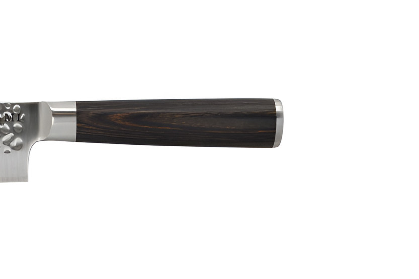 Hakami Sakura -santoku-veitsi, 18 cm, vasaralla muotoiltu terä ja ruskea pakkawood-kahva