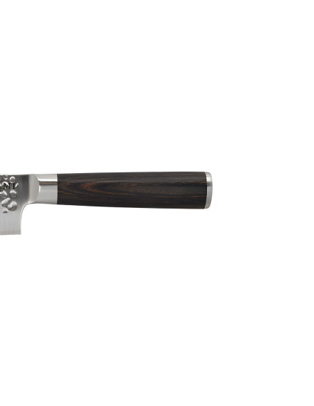 Hakami Sakura santoku-kniv, 18 cm, med hamret klinge og brunt pakkawood-skaft