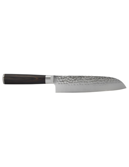 Hakami Sakura santokukniv, 18 cm, med hamret blad og brunt pakkawood-skaft