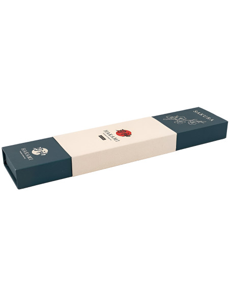 Faca santoku Hakami Sakura de 18 cm, com lâmina martelada e cabo em pakkawood castanho