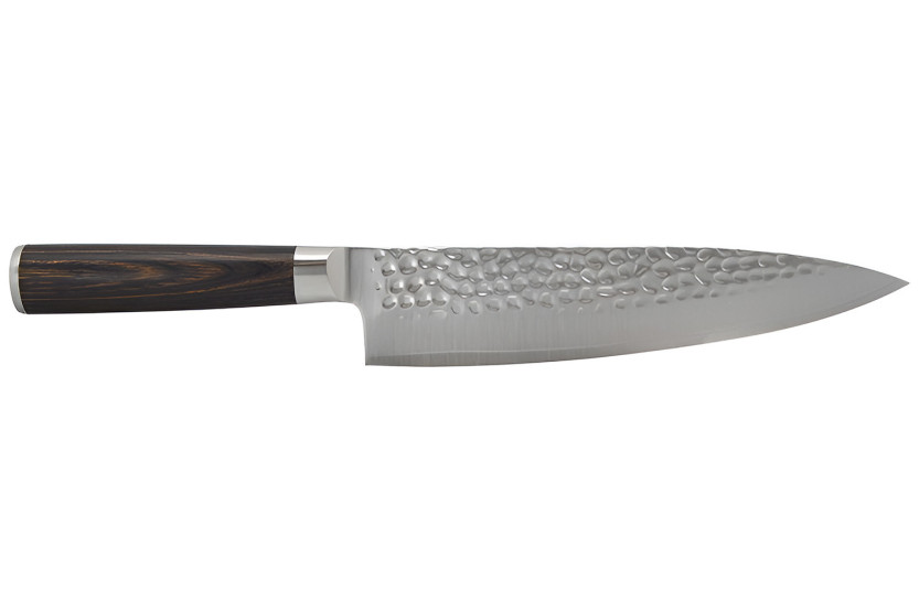 Coltello da chef Hakami Sakura da 20 cm con lama martellata e manico in pakkawood marrone