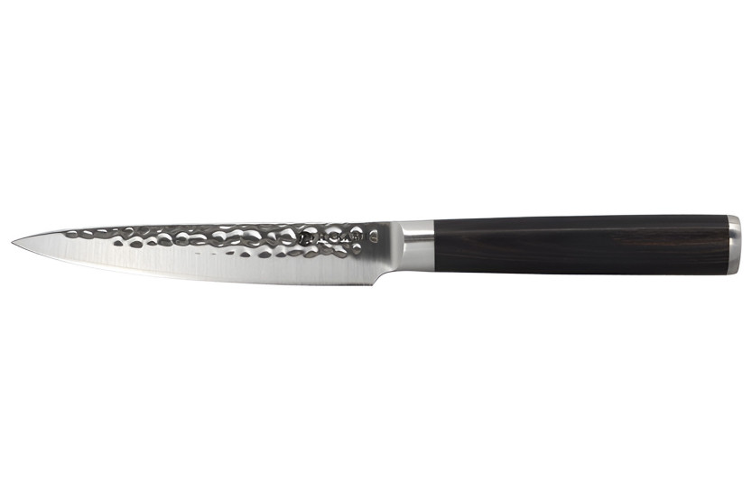 Hakami Sakura universal-kniv, 12 cm, med hamret klinge og brunt pakkawood-skaft