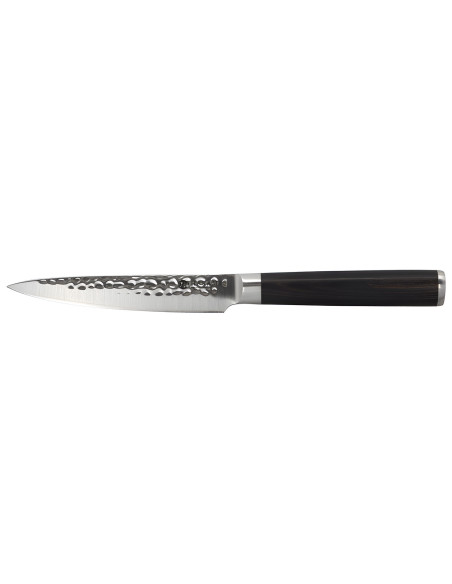 Cuchillo universal Hakami Sakura de 12 cm, con hoja martillada y mango de pakkawood marrón