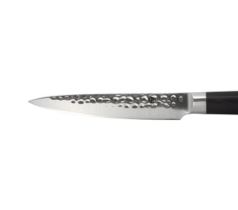 Coltello universale Hakami Sakura da 12 cm con lama martellata e manico in pakkawood marrone 2