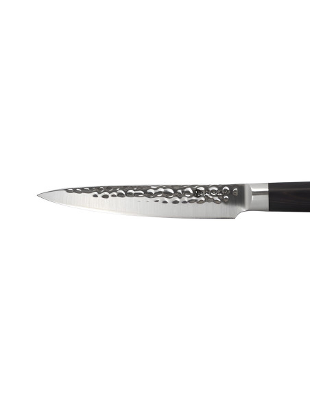 Hakami Sakura 12 cm Utility Knife with Hammered Blade and Brown Pakkawood Handle