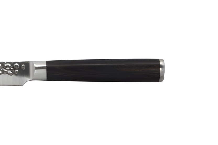 Cuchillo universal Hakami Sakura de 12 cm, con hoja martillada y mango de pakkawood marrón