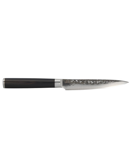 Coltello universale Hakami Sakura da 12 cm con lama martellata e manico in pakkawood marrone