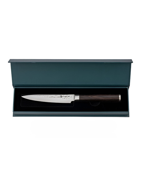 Hakami Sakura universal kniv, 12 cm, med hamret blad og brunt pakkawood-skaft