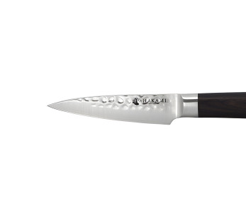 Faca de cozinha Hakami Sakura de 9 cm, com lâmina martelada e cabo em pakkawood castanho 2
